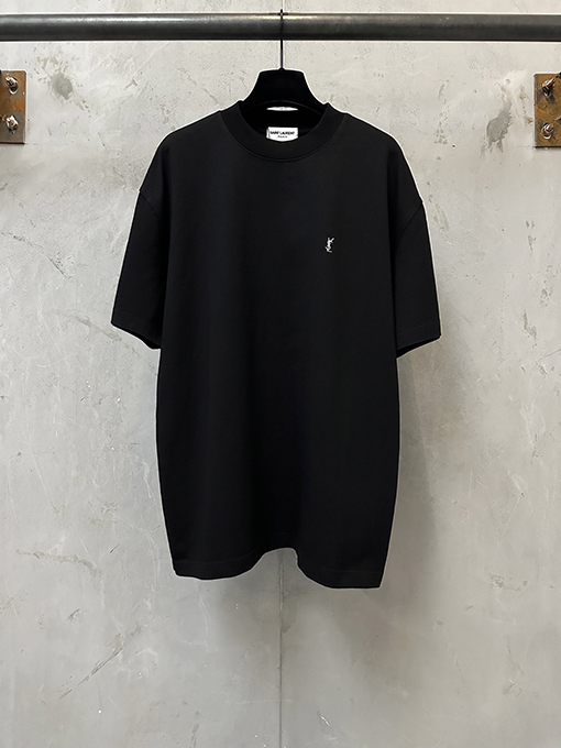 サンローランコピー クラシックな小さなロゴ刺繍入りの厚の半袖Tシャツ