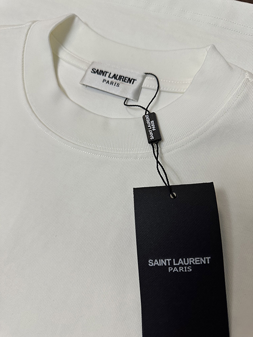 サンローランコピー クラシックな小さなロゴ刺繍入りの厚の半袖Tシャツ