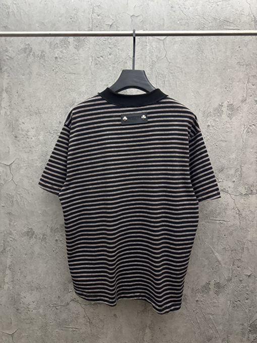 クロムハーツ ストライプ刺繍入りリバースリブ半袖Tシャツ