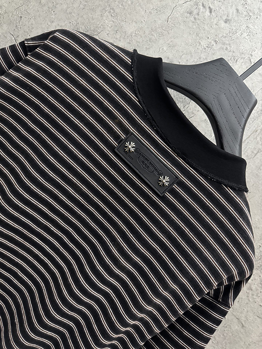 クロムハーツ ストライプ刺繍入りリバースリブ半袖Tシャツ