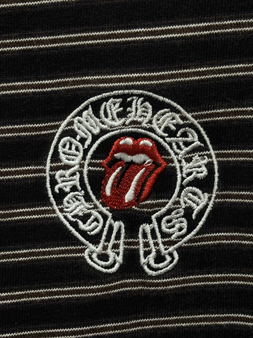 クロムハーツ ストライプ刺繍入りリバースリブ半袖Tシャツ