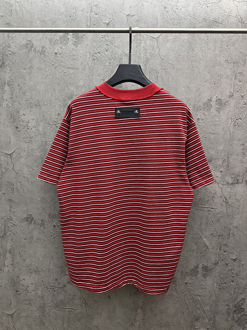 クロムハーツ ストライプ刺繍入りリバースリブ半袖Tシャツ