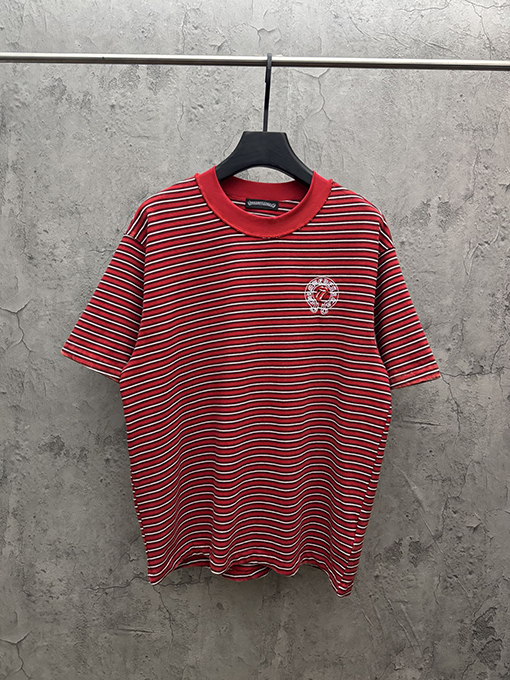 クロムハーツ ストライプ刺繍入りリバースリブ半袖Tシャツ