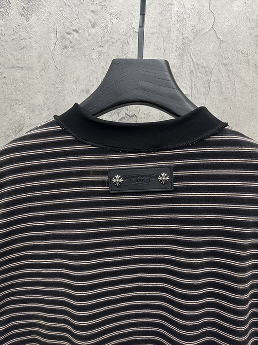 クロムハーツ ストライプ刺繍入りリバースリブ半袖Tシャツ