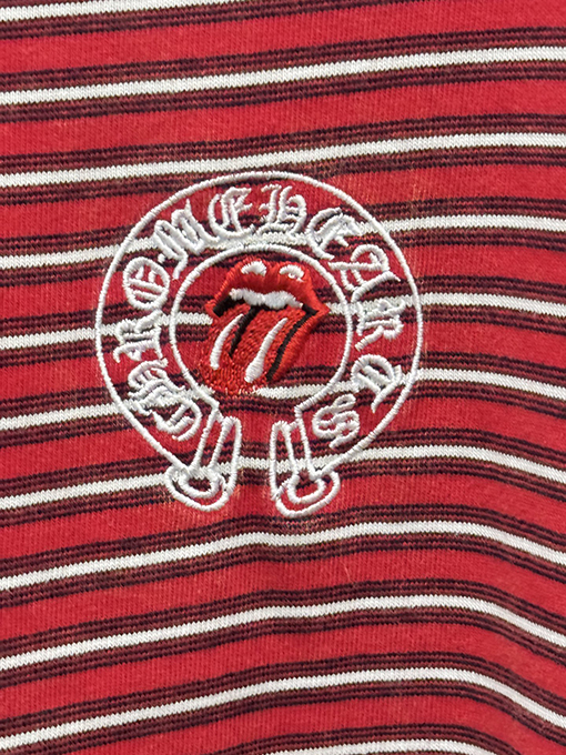 クロムハーツ ストライプ刺繍入りリバースリブ半袖Tシャツ
