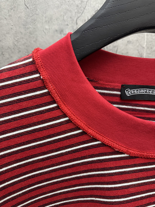 クロムハーツ ストライプ刺繍入りリバースリブ半袖Tシャツ