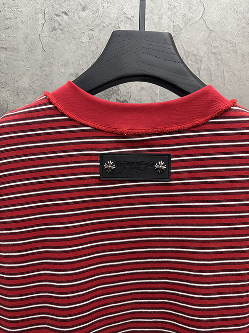 クロムハーツ ストライプ刺繍入りリバースリブ半袖Tシャツ