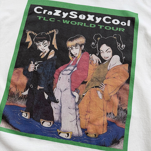 セントマイケルコピー Vintage レトロスタイルのTLC記念ショートワイドネック半袖Tシャツ