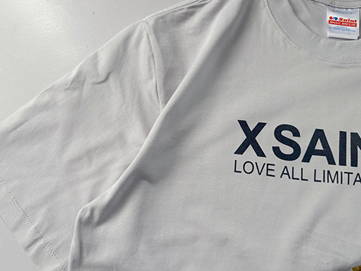 セントマイケル LOVE ALL LIMITATION NOW 背面にプリントありフレームなしダメージのレトロプリント半袖Tシャツ
