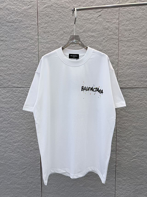 バレンシアガスーパーコピー 手描きインクスプラッシュ柄ラウンドネック半袖Tシャツ
