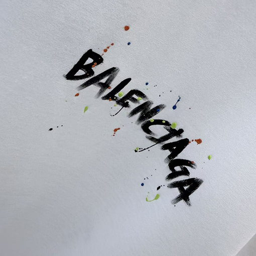 バレンシアガスーパーコピー 手描きインクスプラッシュ柄ラウンドネック半袖Tシャツ