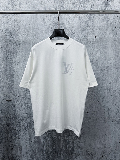 ルイヴィトンコピー LV 新モデルロゴ入りラインストーン半袖Tシャツ