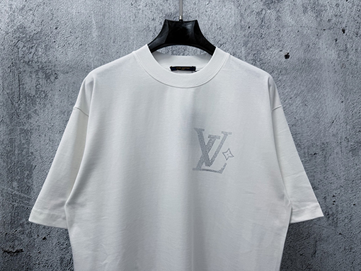 ルイヴィトンコピー LV 新モデルロゴ入りラインストーン半袖Tシャツ