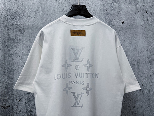 ルイヴィトンコピー LV 新モデルロゴ入りラインストーン半袖Tシャツ