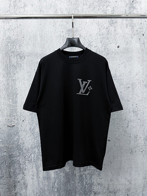 ルイヴィトンコピー LV 新モデルロゴ入りラインストーン半袖Tシャツ