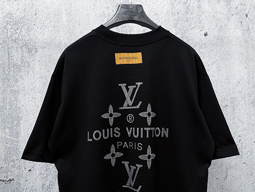 ルイヴィトンコピー LV 新モデルロゴ入りラインストーン半袖Tシャツ