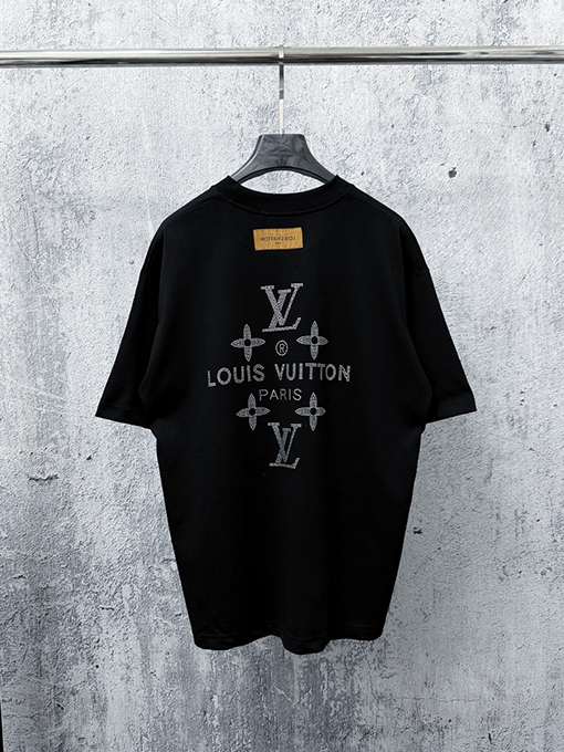 ルイヴィトンコピー LV 新モデルロゴ入りラインストーン半袖Tシャツ