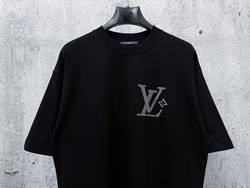 ルイヴィトンコピー LV 新モデルロゴ入りラインストーン半袖Tシャツ