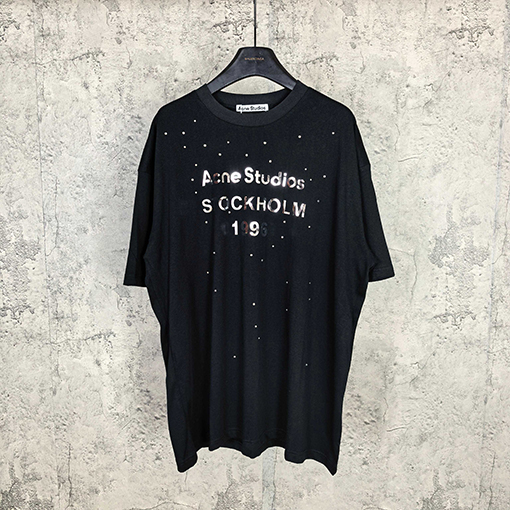 アクネストゥディオズ Acne Studios 1996 シリーズ レーザーシルバーラインストーン装飾半袖Tシャツ