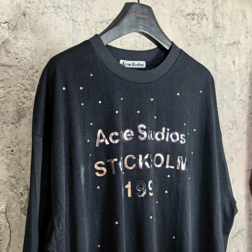 アクネストゥディオズ Acne Studios 1996 シリーズ レーザーシルバーラインストーン装飾半袖Tシャツ
