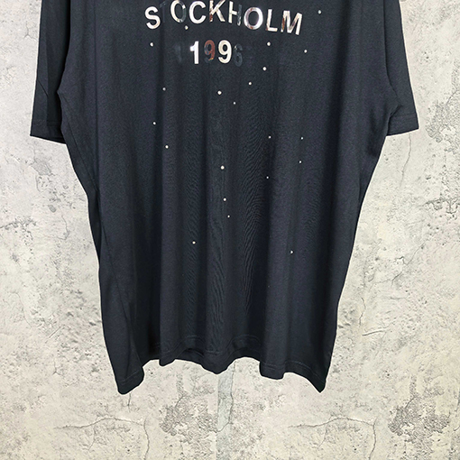 アクネストゥディオズ Acne Studios 1996 シリーズ レーザーシルバーラインストーン装飾半袖Tシャツ