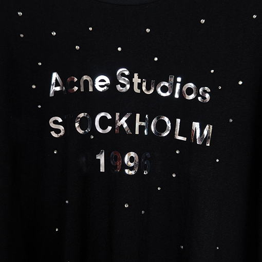 アクネストゥディオズ Acne Studios 1996 シリーズ レーザーシルバーラインストーン装飾半袖Tシャツ
