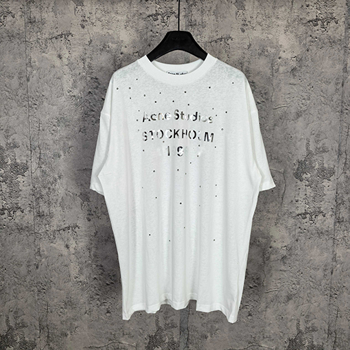 アクネストゥディオズ Acne Studios 1996 シリーズ レーザーシルバーラインストーン装飾半袖Tシャツ