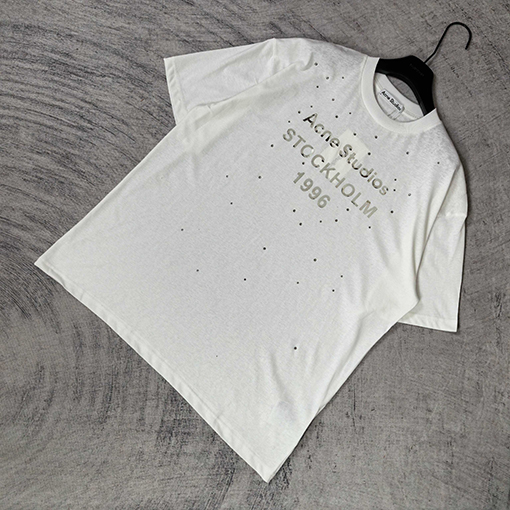 アクネストゥディオズ Acne Studios 1996 シリーズ レーザーシルバーラインストーン装飾半袖Tシャツ