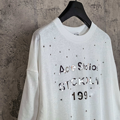 アクネストゥディオズ Acne Studios 1996 シリーズ レーザーシルバーラインストーン装飾半袖Tシャツ