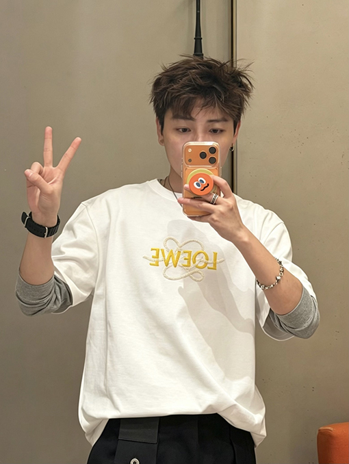 ロエベコピー LOEWE カラーブロックの文字刺繍入り半袖Tシャツ