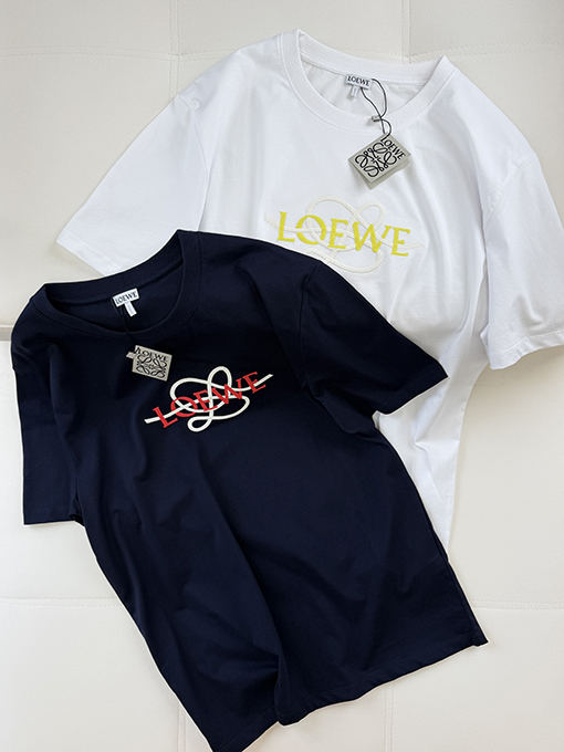ロエベコピー LOEWE カラーブロックの文字刺繍入り半袖Tシャツ