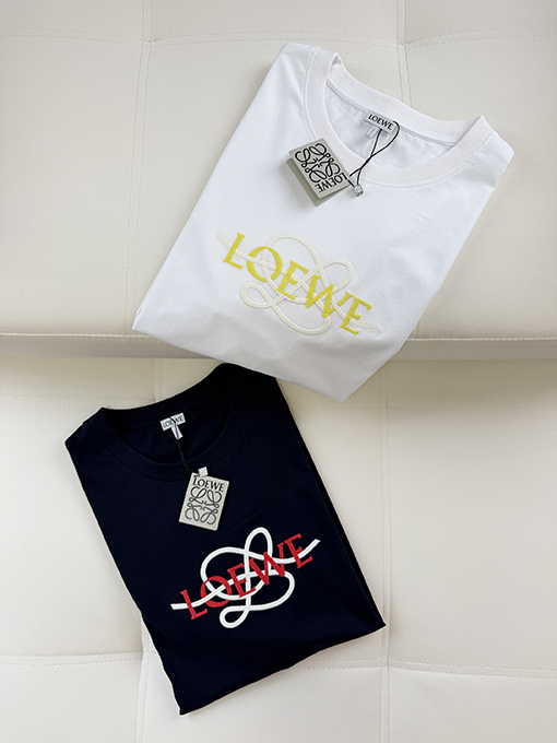 ロエベコピー LOEWE カラーブロックの文字刺繍入り半袖Tシャツ