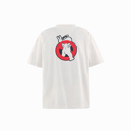 セントマイケルスーパーコピー SAINT HORROR クラシックな漫画風ゴースト柄の赤い禁酒法シンボル入り半袖Tシャツ