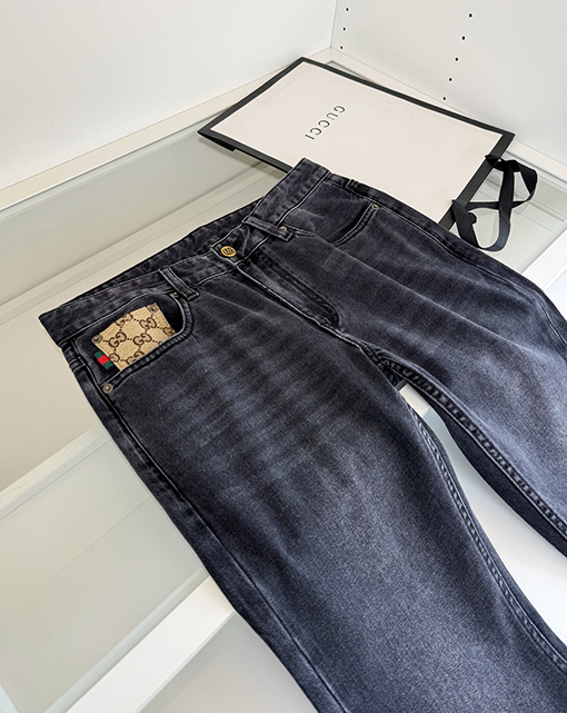 グッチコピー 黒とグレーのスリムレッグメンズジーンズ