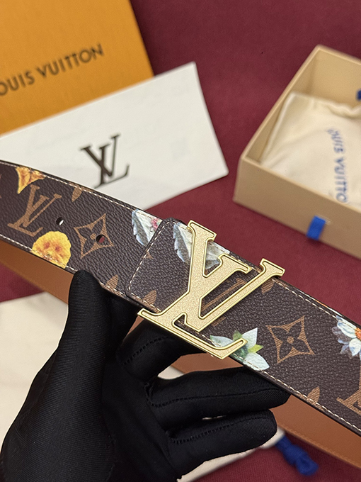 ルイヴィトン LV Initiales Monogram Flower プリント柄とカラーブロックの花柄リバーシブルベルト