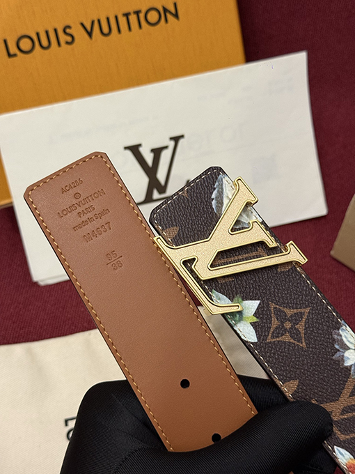 ルイヴィトン LV Initiales Monogram Flower プリント柄とカラーブロックの花柄リバーシブルベルト