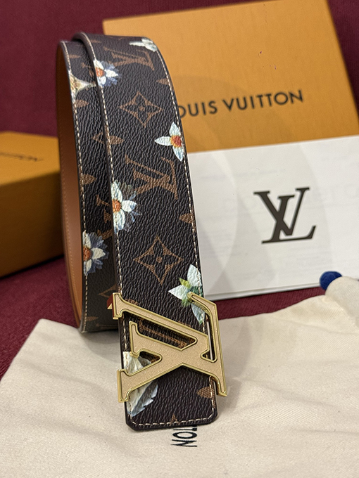 ルイヴィトン LV Initiales Monogram Flower プリント柄とカラーブロックの花柄リバーシブルベルト