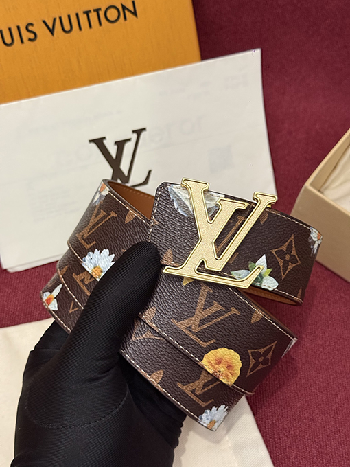 ルイヴィトン LV Initiales Monogram Flower プリント柄とカラーブロックの花柄リバーシブルベルト