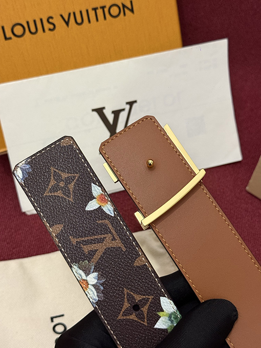 ルイヴィトン LV Initiales Monogram Flower プリント柄とカラーブロックの花柄リバーシブルベルト