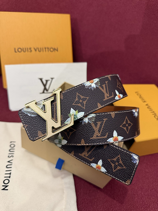 ルイヴィトン LV Initiales Monogram Flower プリント柄とカラーブロックの花柄リバーシブルベルト
