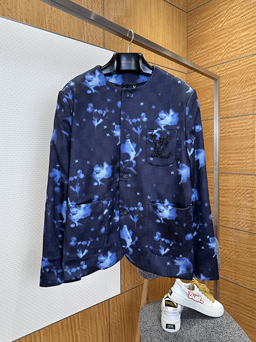 ルイヴィトン 花柄プリントの襟なしスーツジャケット