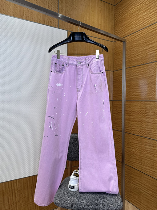 アクネストゥディオズ ピンクのスプラッターグラフィティ柄ワイドレッグジーンズ