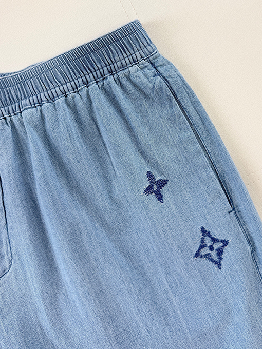 ルイヴィトン 刺繍ロゴ入りシャンブレーショーツ