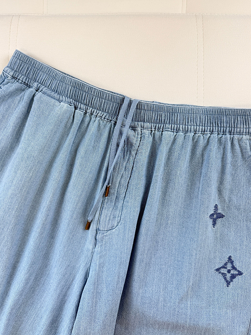 ルイヴィトン 刺繍ロゴ入りシャンブレーショーツ