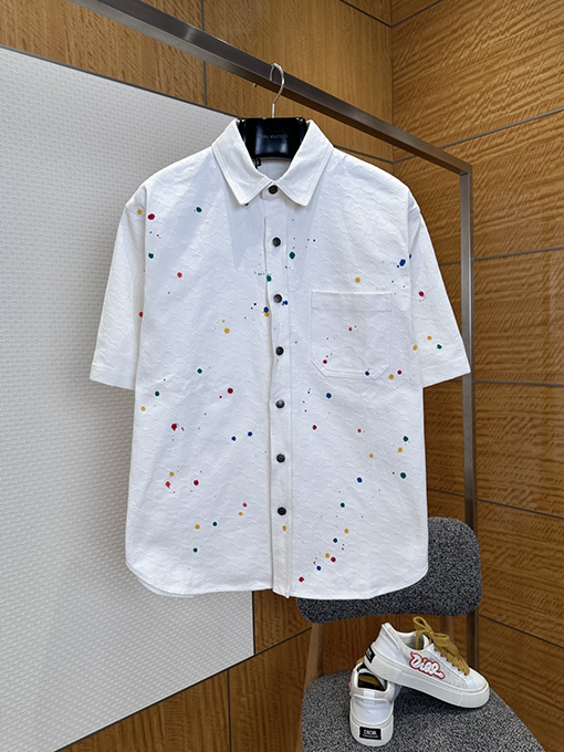 グッチコピー インクが飛び散ったジャカード織りの半袖シャツとショートパンツのセット