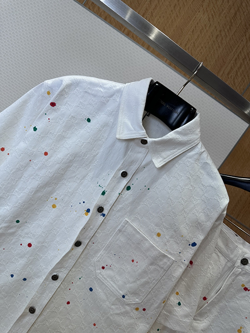 グッチコピー インクが飛び散ったジャカード織りの半袖シャツとショートパンツのセット