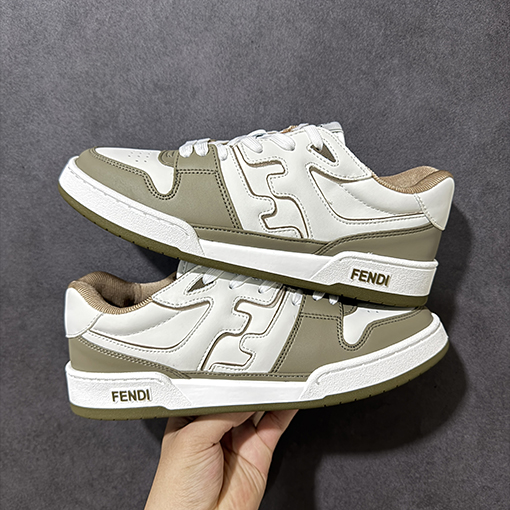 フェンディ FENDI Match クラシックレザー型押しレースアップローカットファッションスニーカー