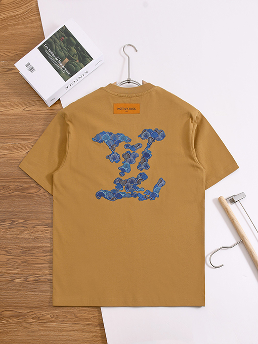 ルイヴィトンスーパーコピー アップリケ刺繍りクルーネック半袖Tシャツ