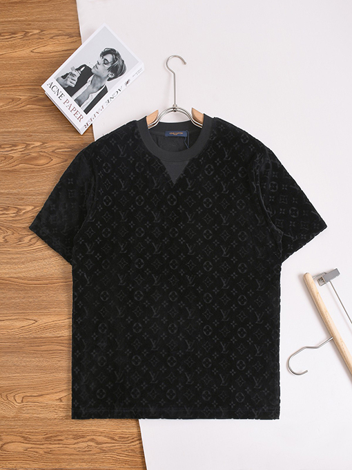 ルイヴィトン ベルベット素材の総柄ジャカード織り半袖Tシャツ