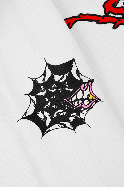 クロムハーツコピー Mattyboy 落書き風スパイダーウェブ柄ホワイトワッフル長袖シャツ